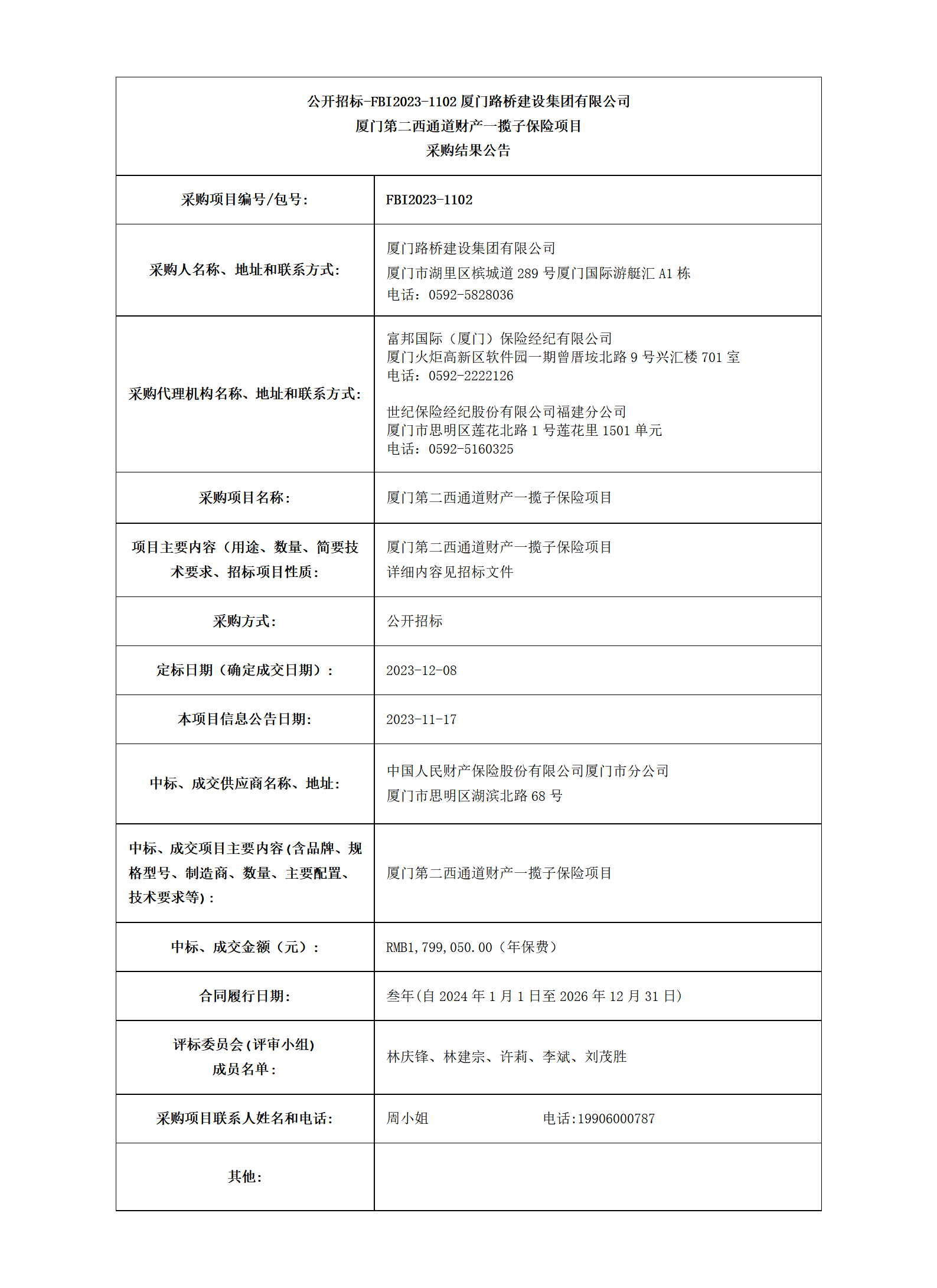 廈門(mén)第二西通道財產(chǎn)一攬子保險項目_采購結果公告_01.png